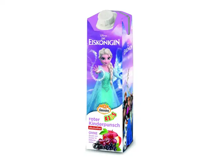 Packung Valensina KIDS roter Kinderpunsch im Design von Disney Die Eiskönigin