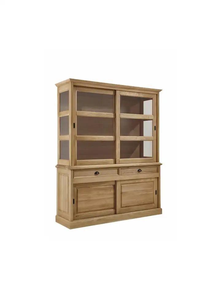 Buffet von Natura Home in hellem Holz mit gläsernen Schiebetüren