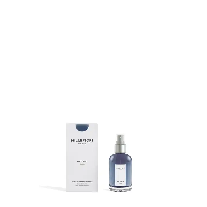 Raumspray Notturno von Millefiori Milano neben der Verpackung