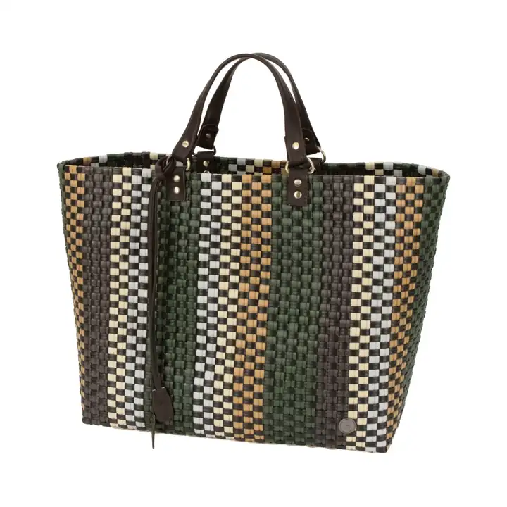 Geflochtener Shopper HARPER von Handed By in Sienna Mix mit Henkeln in Lederoptik