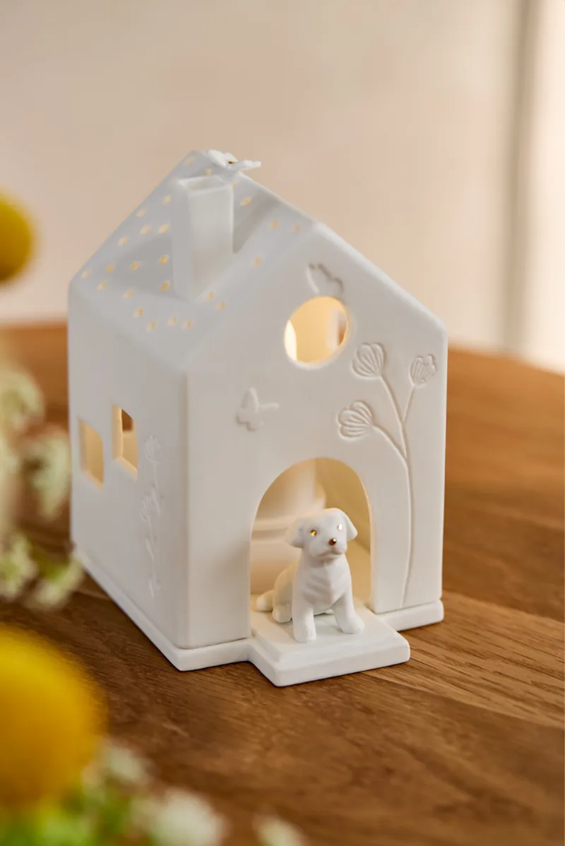 Lichthaus Hund von räder aus weißem Porzellan